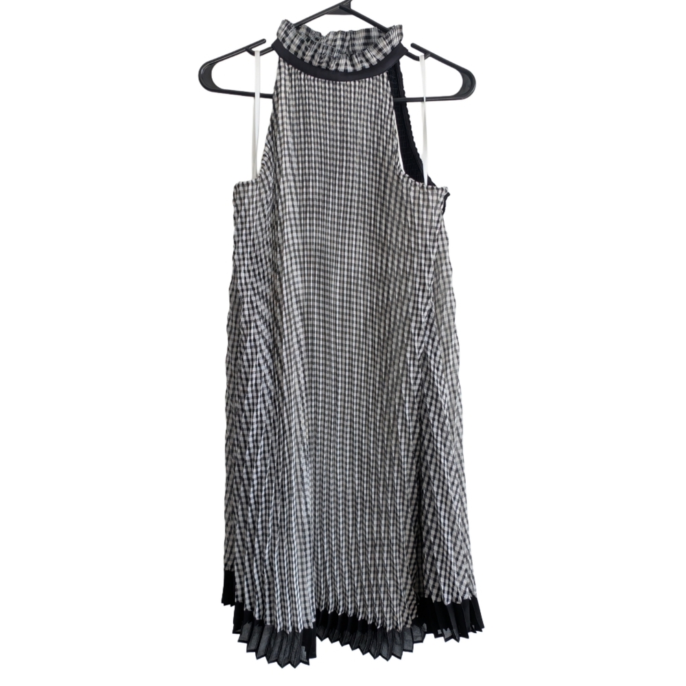 WHBM Women'sβ 8 Black White Pleated Halter Dress Flowy Gingham Pattern